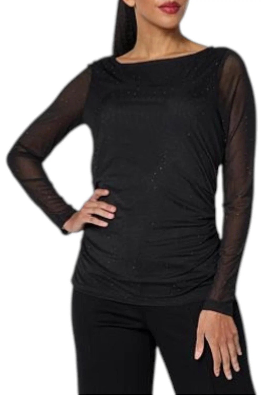 Vivica A. Fox Collection Women's Rhinestone Mesh Knit Shirt Black - Regular